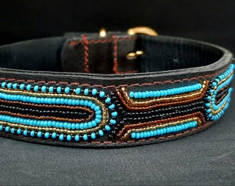 Dog Collar, Leather Dog Collar, Beaded Dog Collar , Masai, Dog collar leather, Pet Gift, Personalized Dog Collar,  African Dog Collar