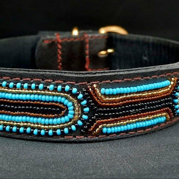 Dog Collar, Leather Dog Collar, Beaded Dog Collar , Masai, Dog collar leather, Pet Gift, Personalized Dog Collar,  African Dog Collar