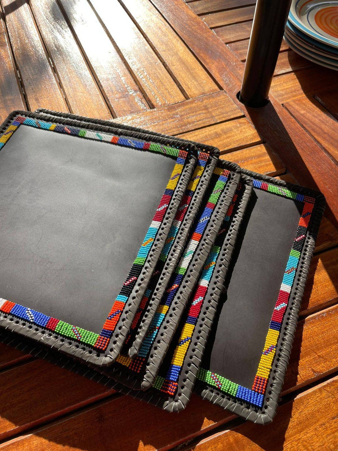 Maasai Beaded Leather Table Mats, Leather Mats, Plate Mats, Maasai