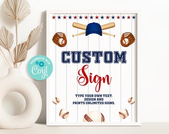 Editable Baseball Custom Sign, Little Rookie Party Decor, Baseball Birthday Table Sign Template