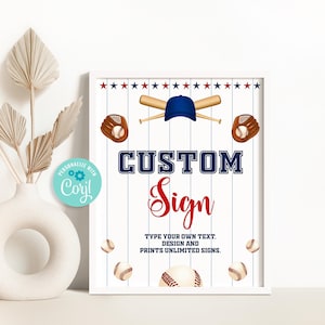Editable Baseball Custom Sign, Little Rookie Party Decor, Baseball Birthday Table Sign Template