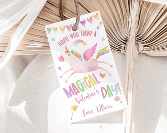 Unicorn Valentine Tag: Magical Kids Class Favor (Editable Template)