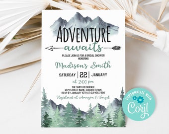 Adventure Awaits Bridal Shower Invitation: Editable Woodland Template
