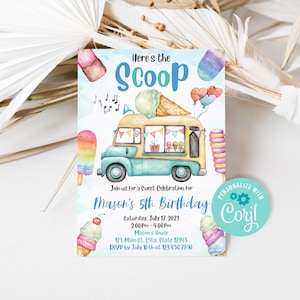 Ice Cream Truck Birthday Invitation: Summer Party Template (Editable)