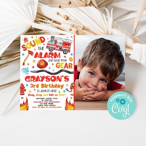 Editable Firetruck Birthday Invitation: Fireman Party (Digital)