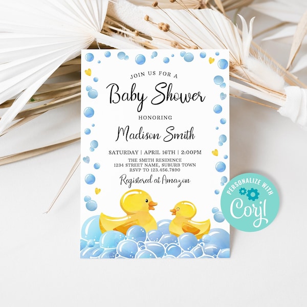 Editable Rubber Duck Baby Shower Invitation, Rubber Ducky Baby Shower Invite