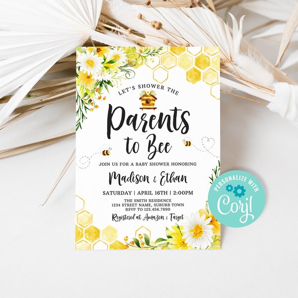 Editable Bee Baby Shower Invitation, Parents To Bee Baby Shower Invite, Sunflower Summer Honey Babee Shower Template