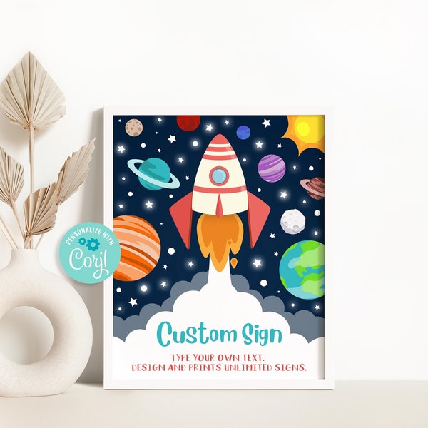 Editable Outer Space Custom Sign, Planets Rocket Ship Birthday Party Table Sign, Planets Solar System Birthday Party Decor