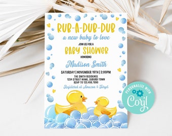 Editable Rubber Ducky Baby Shower Invitation, Rubber Duck Baby Shower Invite