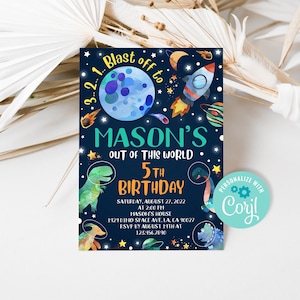 Space Dinosaur Birthday Invitation: Editable Dino Party Invite (Corjl)