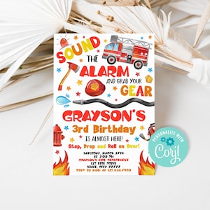 Editable Firetruck Birthday Invitation, Firefighter Birthday Party Invite, Fireman Invitation Template