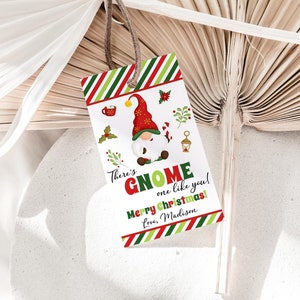 Editable Christmas Gnome Gift Tag, There's Gnome One Like You Tag Printable Template Digital Download image 1