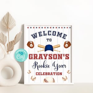 Editable Baseball Birthday Welcome Sign, Rookie Of The Year Party Decor Template