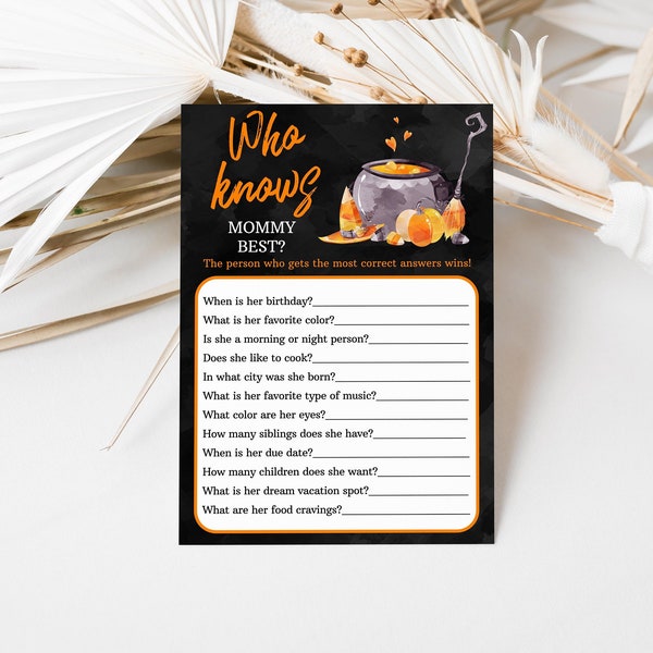 Halloween Who Knows Mommy Best Game, Witch Spooky Baby Shower Games, A Baby Is Brewing Halloween Baby Shower Activity