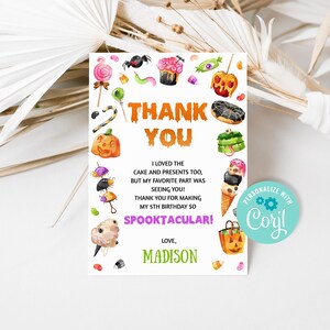 Editable Halloween Birthday Thank You Card Spooktacular Party - Etsy ...