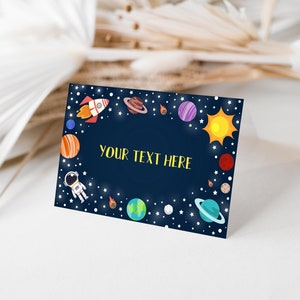 Editable Outer Space Birthday Food Tent Card, Astronaut Party Buffet Label, Planets Solar System Birthday Decorations Printable Template