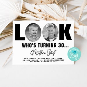 Men&#39;s 30th Birthday Invitation: Photo Editable Template