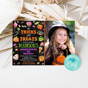 Halloween Birthday Invitation, Trick or Treat, Editable Template (Digital Download)