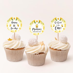 Acrylic Bee Cupcake Toppers, Oh Babee, Bumble Bee Birthday, Happy Bee Day,  Bee Birthday Theme, Mama to Bee Toppers, Meant to Bee, Set of 6 
