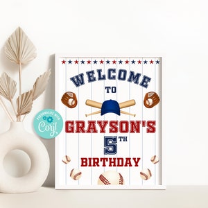 Editable Baseball Birthday Welcome Sign, Baseball Party Decor Template