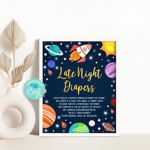 Outer Space Baby Shower Late Night Diapers Sign (Editable Template)