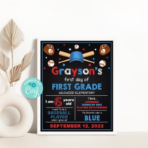 Baseball First Day of School Chalkboard Sign: Editable Template