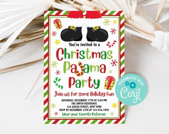 Editable Christmas Pajama Party Invitation, Kids Christmas PJs Party Invite, Holiday Sleepover Slumber Party Invitation Printable