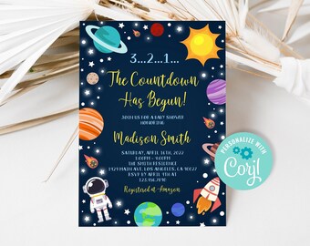 Editable Space Baby Shower Invitation: Galaxy Astronaut Theme (Digital Template 5x7" )