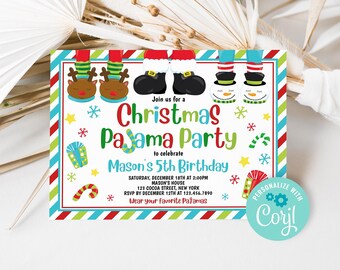 Editable Christmas Pajama Party Invitation, Kids Christmas Pajama Birthday Invite, Holiday Sleepover Slumber Party Invitation Printable