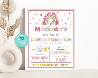 Boho Rainbow Back to School Sign: Editable Chalkboard Template (Digital Download