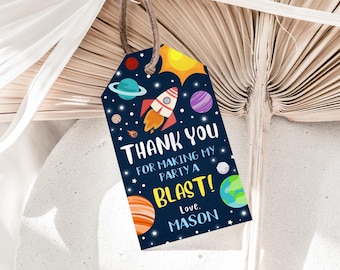 Editable Space Birthday Favor Tag, Rocket Ship Astronaut Birthday Thank You Tag, Planets Solar System Gift Tag, Outer Space Tags