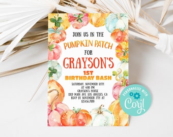 Editable Pumpkin Patch Birthday Bash Invitation