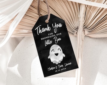 Editable Ghost Baby Shower Thank You Tag, Little Boo Baby Shower Favor Tag, Halloween Baby Shower Gift Tag