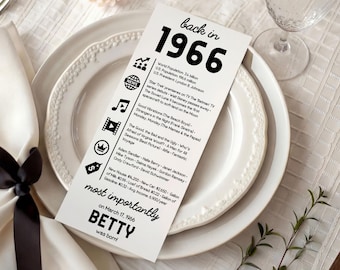 Editable 60th Birthday Place Card Back In 1966 Printable Party Decor (Digital Download 4x9)