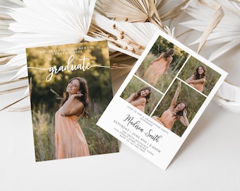 Graduation Invitation, Senior Graduation Announcement, Multiple Photos Grad Party Invite Editable Template