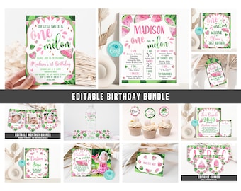 Watermelon 1st Birthday Party Bundle: Editable Invitation Package