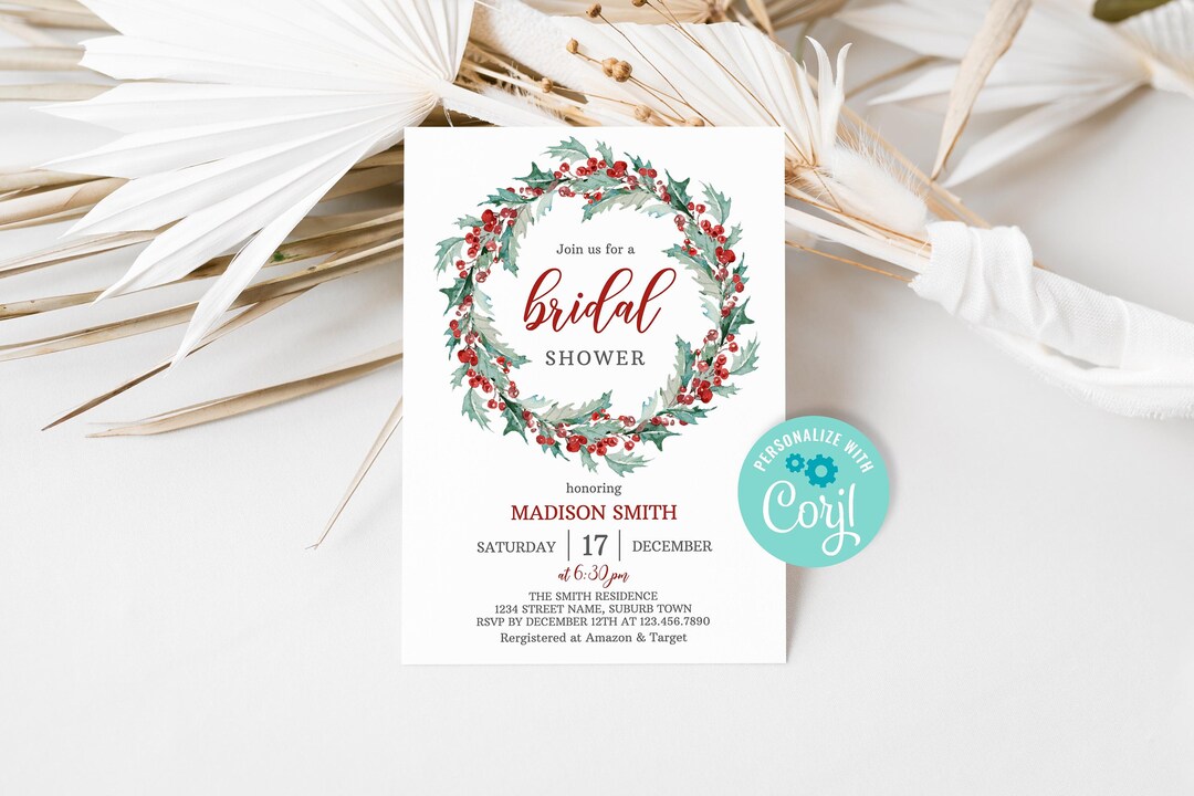 Editable Christmas Bridal Shower Invitation, Holiday Bridal Shower ...