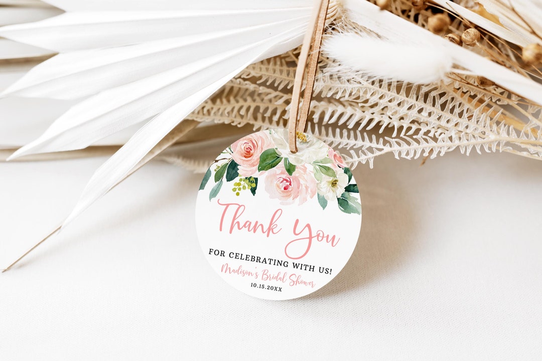 Editable Blush Floral Bridal Shower Favor Tag, Pink Flower Bridal ...