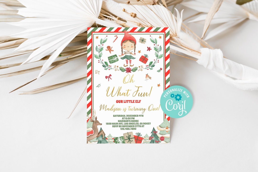 Editable Little Elf Birthday Invitation for Girl, Christmas Elf ...