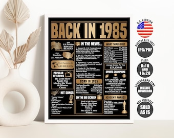 1985 Year You Were Born Gold Poster: Printable Sign (Digital Download)