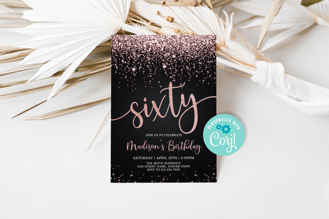 Editable 60th Birthday Invitation for Women, Sixty Birthday Party