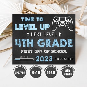 Gamer 4th Grade Chalkboard Sign: Editable Back To School (Digital Download)