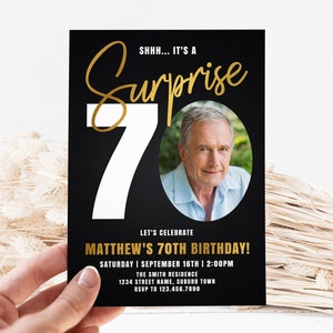Men's Surprise 70th Birthday Invitation: Photo Editable Template