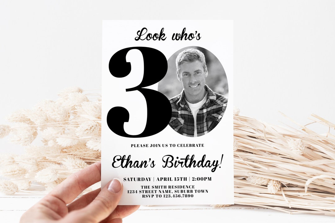 30th Birthday Invitation, Look Who's 30, Black and White 30th Birthday