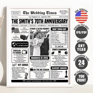 70th Wedding Anniversary Gift for Parents, 1955 Anniversary Newspaper Poster, Married in 1955 Sign, 70th Anniversary Decorations Printable