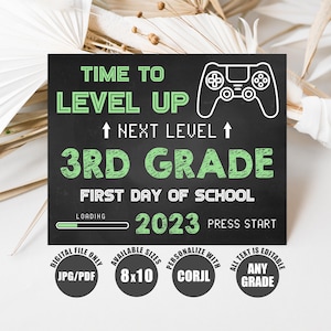 Gamer 3rd Grade Sign, Video Game First Day of Third Grade Chalkboard Sign, Editable Back To School Sign
