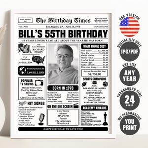 1970 Birthday Newspaper Poster: 55th Birthday Gift (Digital Download)