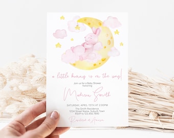 Bunny Girl Baby Shower Invitation, A Little Bunny Is On The Way Baby Shower Invite, Rabbit Baby Shower Editable Template