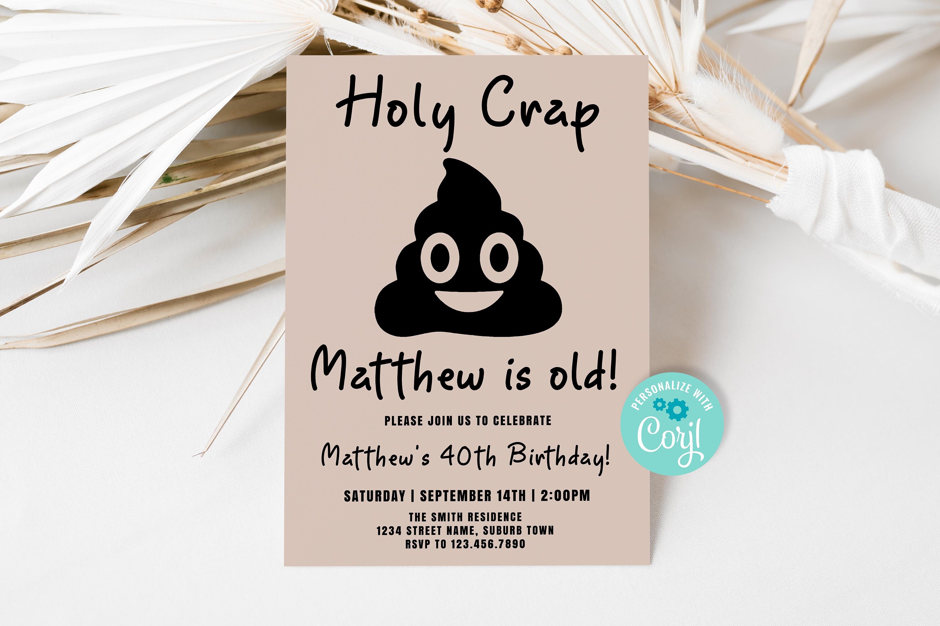 Funny Poop Emoji Birthday Invitation: Editable Template - Etsy, image size:3000x2000