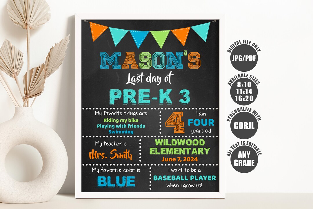 Last Day of Pre-k Chalkboard Sign, Editable Last Day of School Sign ...